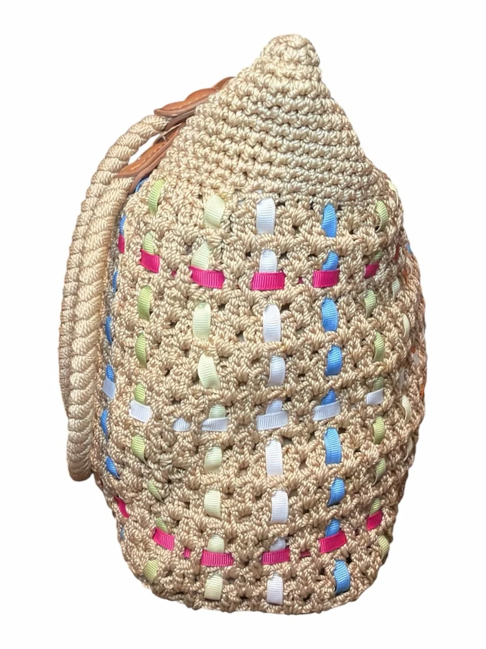 Woven Nylon Shoulder/Tote Bag with Multicolor Ribbon Accents